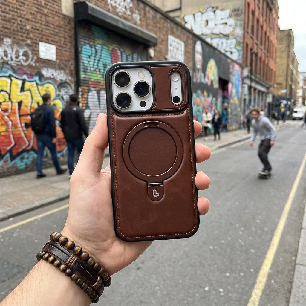 Magnetic Kickstand iPhone Case | Premium Business Leather - Mocha Brown