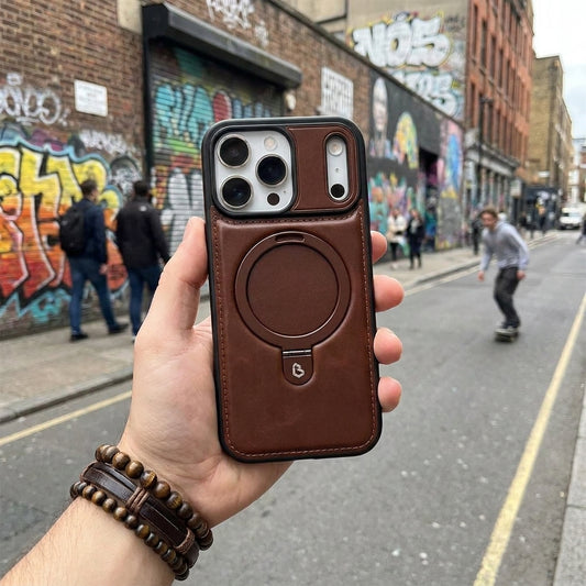 Magnetic Kickstand iPhone Case | Premium Business Leather - Mocha Brown