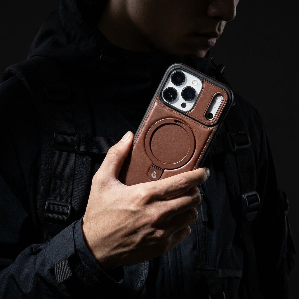 Magnetic Kickstand iPhone Case | Premium Business Leather - Mocha Brown