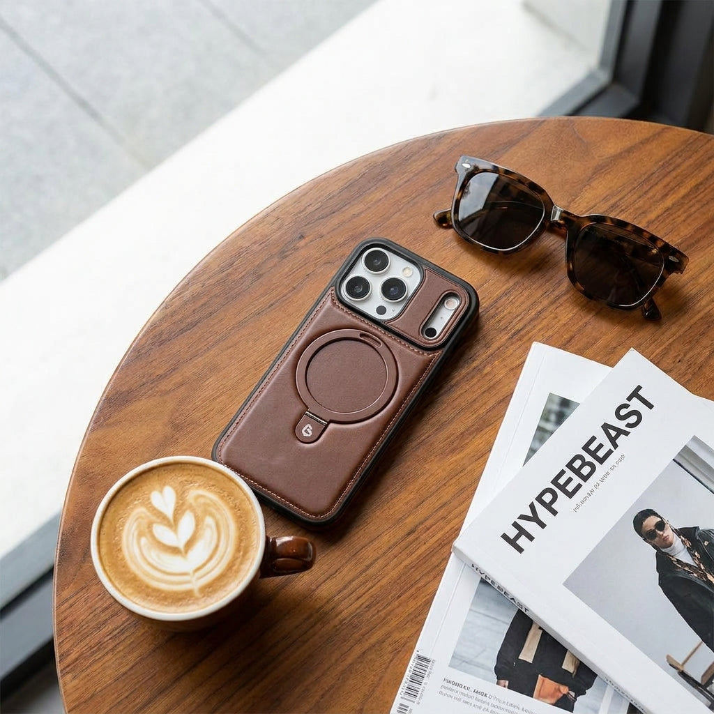 Magnetic Kickstand iPhone Case | Premium Business Leather - Mocha Brown