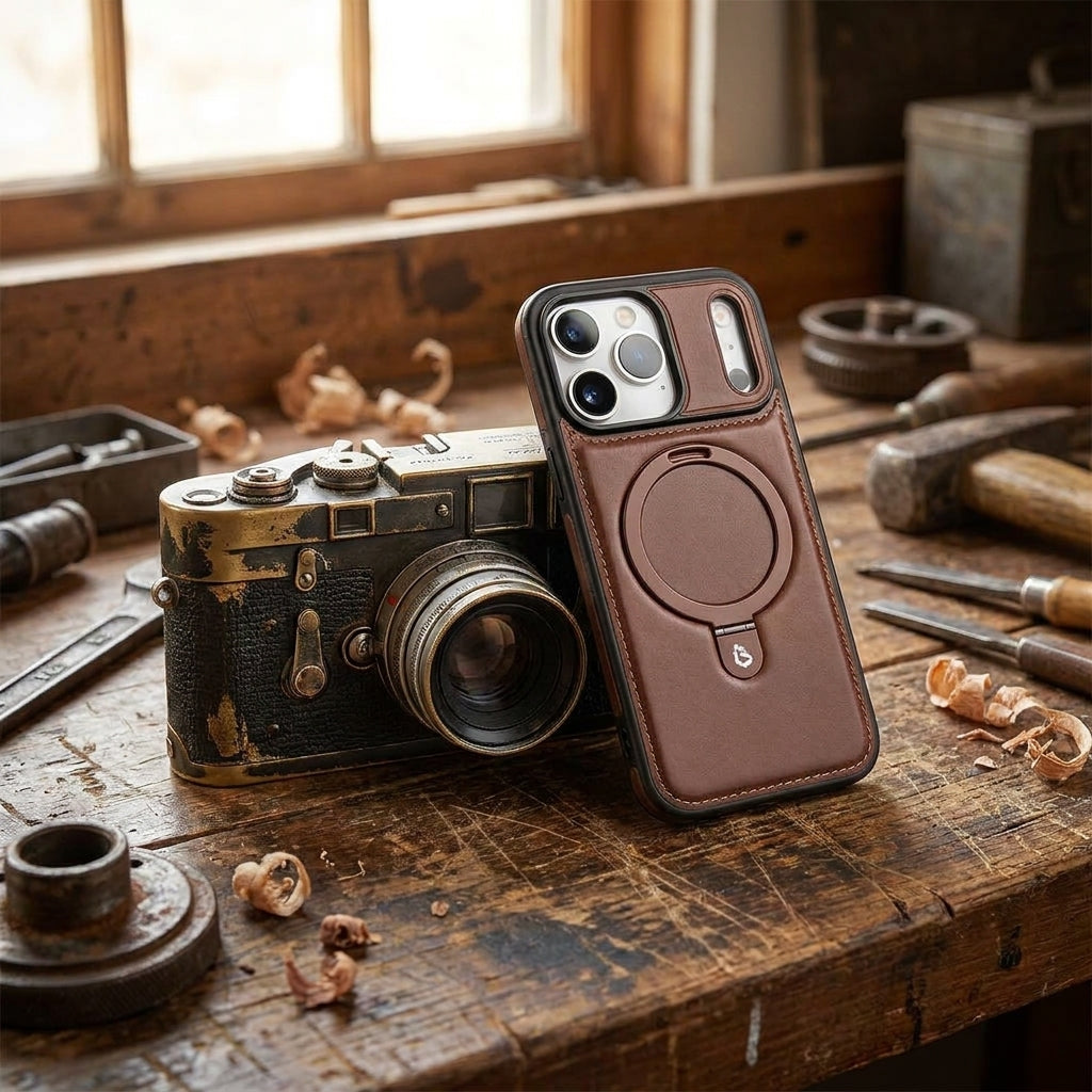 Magnetic Kickstand iPhone Case | Premium Business Leather - Mocha Brown
