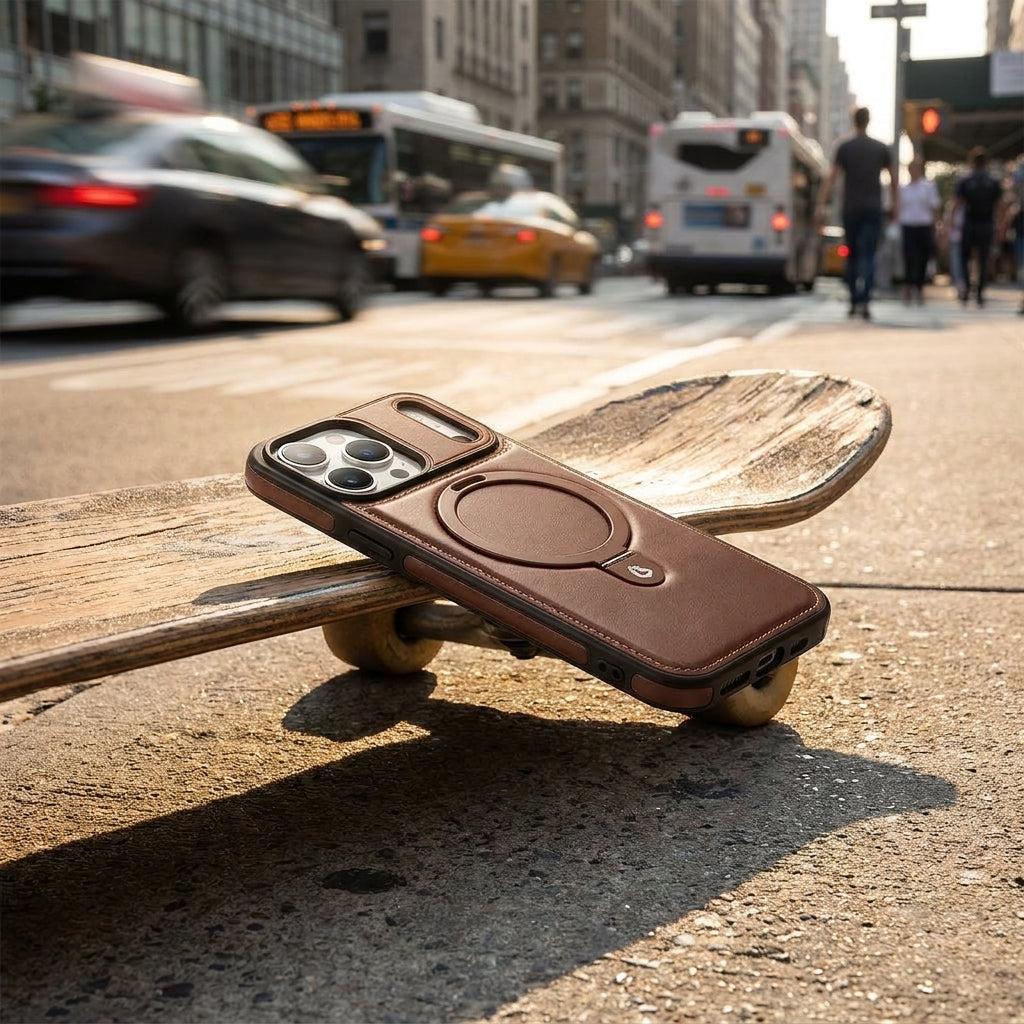 Magnetic Kickstand iPhone Case | Premium Business Leather - Mocha Brown