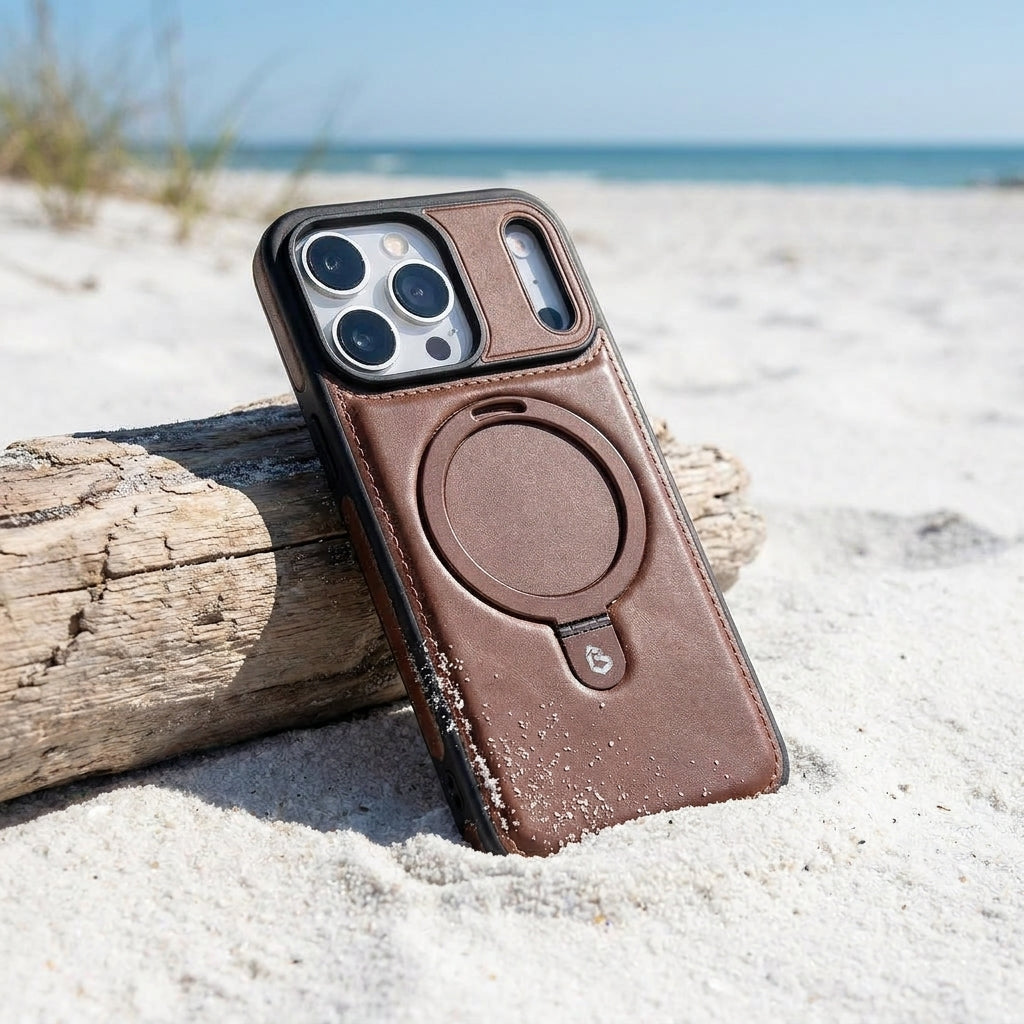 Magnetic Kickstand iPhone Case | Premium Business Leather - Mocha Brown