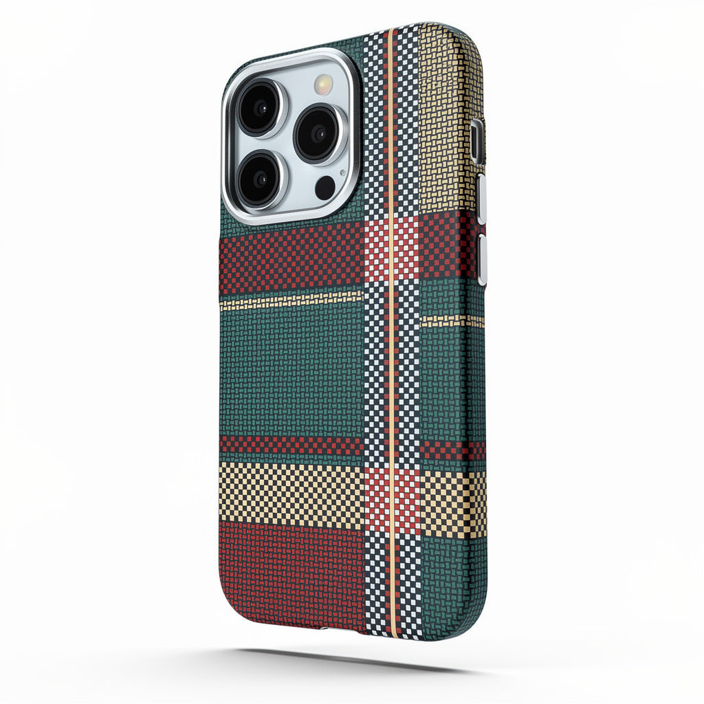 Magnetic Phone Case | Carbon Fiber Case with Kevlar Weave – Red & Green Plaid