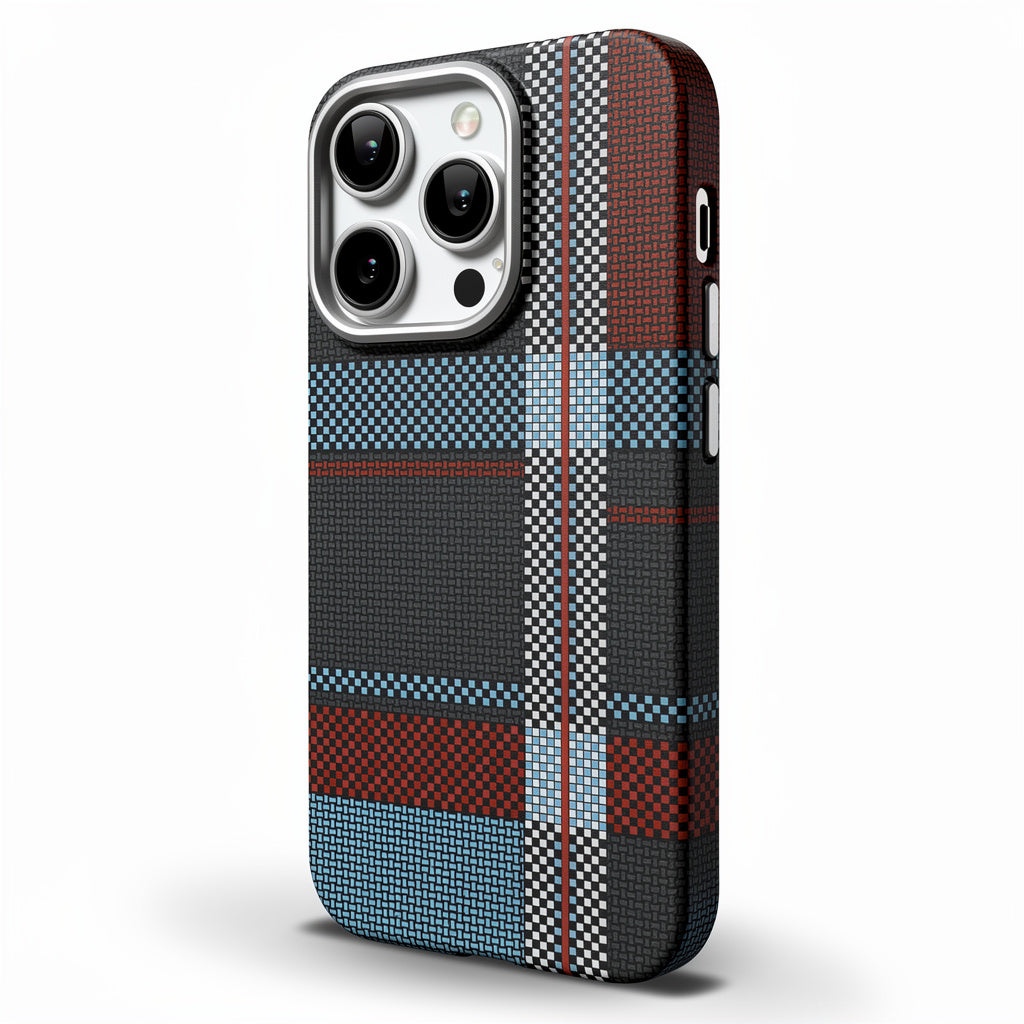 Magnetic Phone Case | Carbon Fiber Case with Kevlar Weave –  Red & Blue Plaid