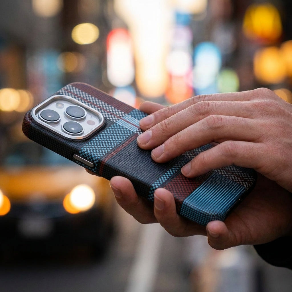 Magnetic Phone Case | Carbon Fiber Case with Kevlar Weave –  Red & Blue Plaid