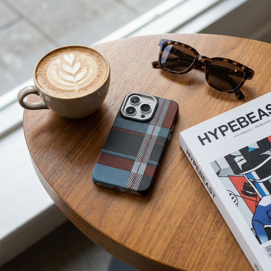 Magnetic Phone Case | Carbon Fiber Case with Kevlar Weave –  Red & Blue Plaid