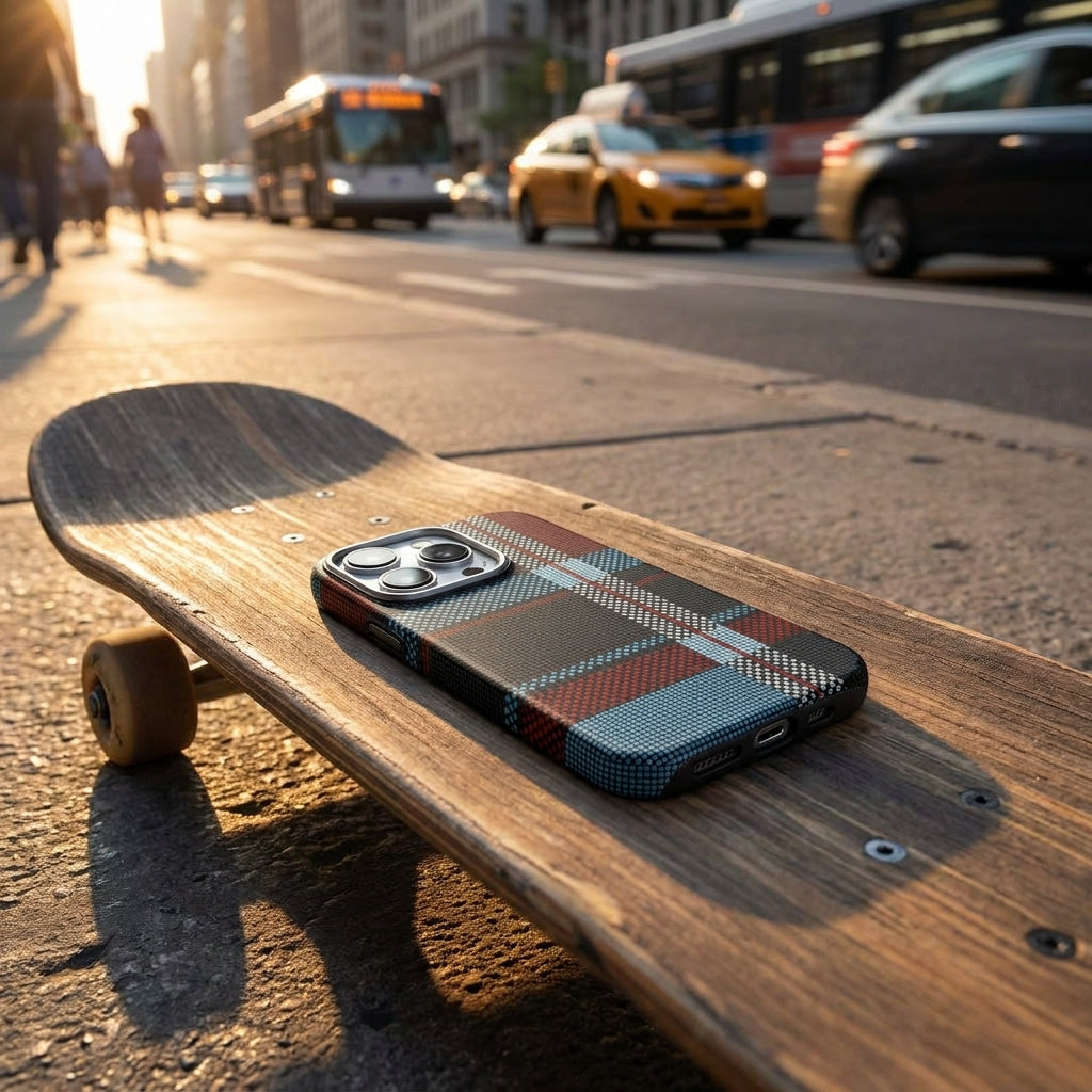 Magnetic Phone Case | Carbon Fiber Case with Kevlar Weave –  Red & Blue Plaid
