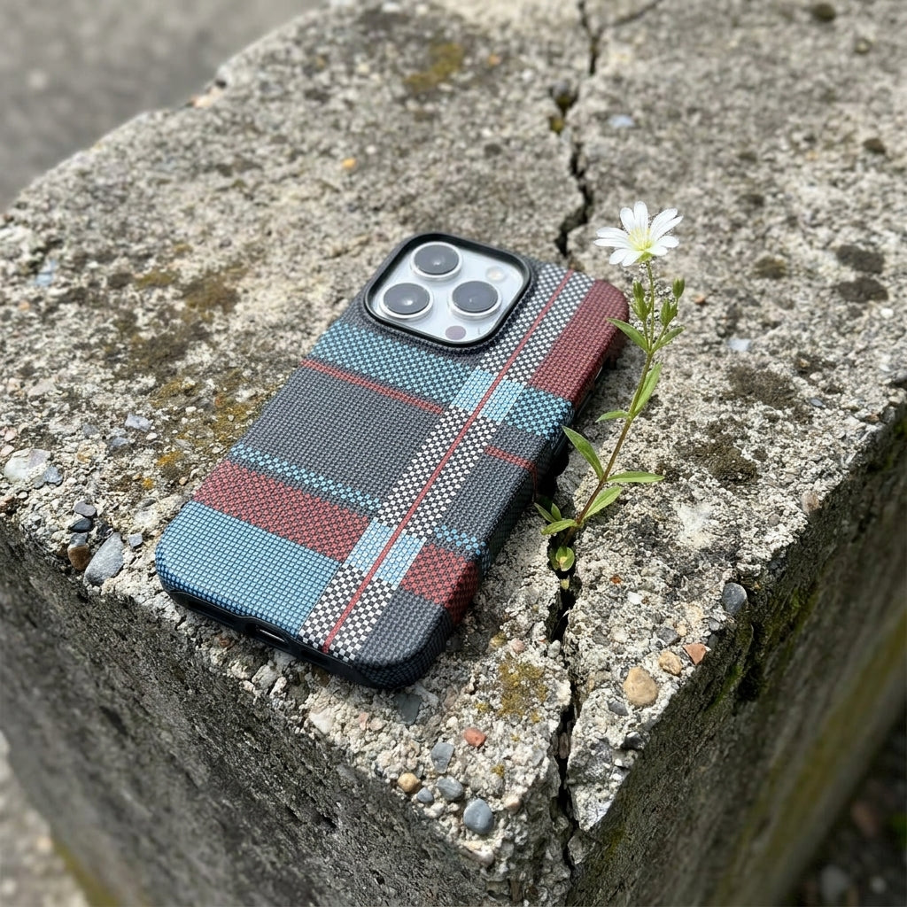 Magnetic Phone Case | Carbon Fiber Case with Kevlar Weave –  Red & Blue Plaid