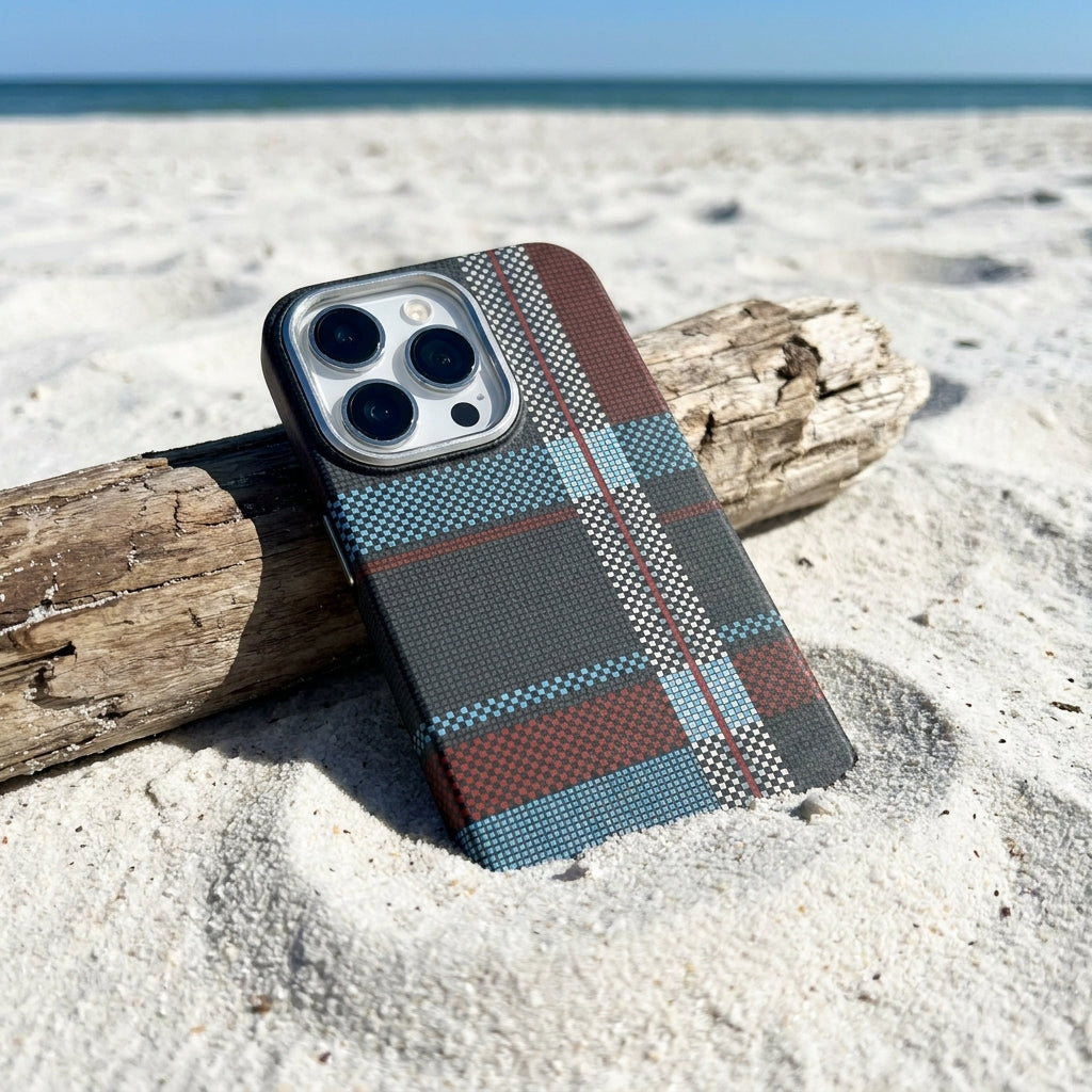 Magnetic Phone Case | Carbon Fiber Case with Kevlar Weave –  Red & Blue Plaid