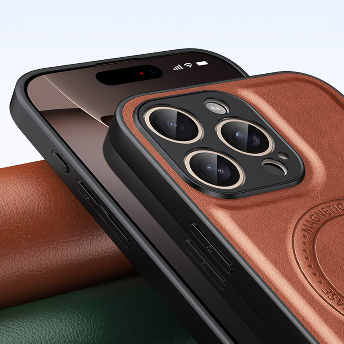 Magnetic Leather Phone Case | Faux Leather TPU Brown
