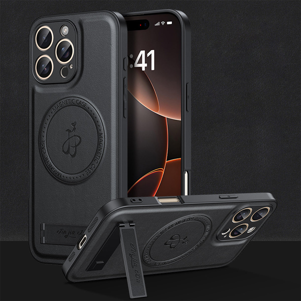 Magnetic Leather Phone Case | Faux Leather TPU Black