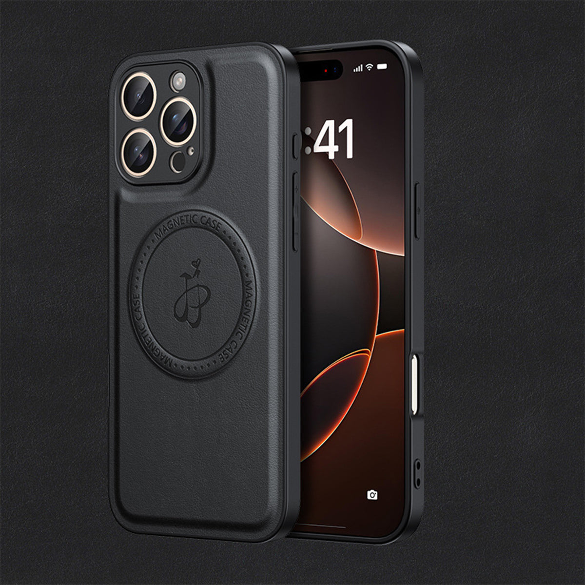 Magnetic Leather Phone Case | Faux Leather TPU Black