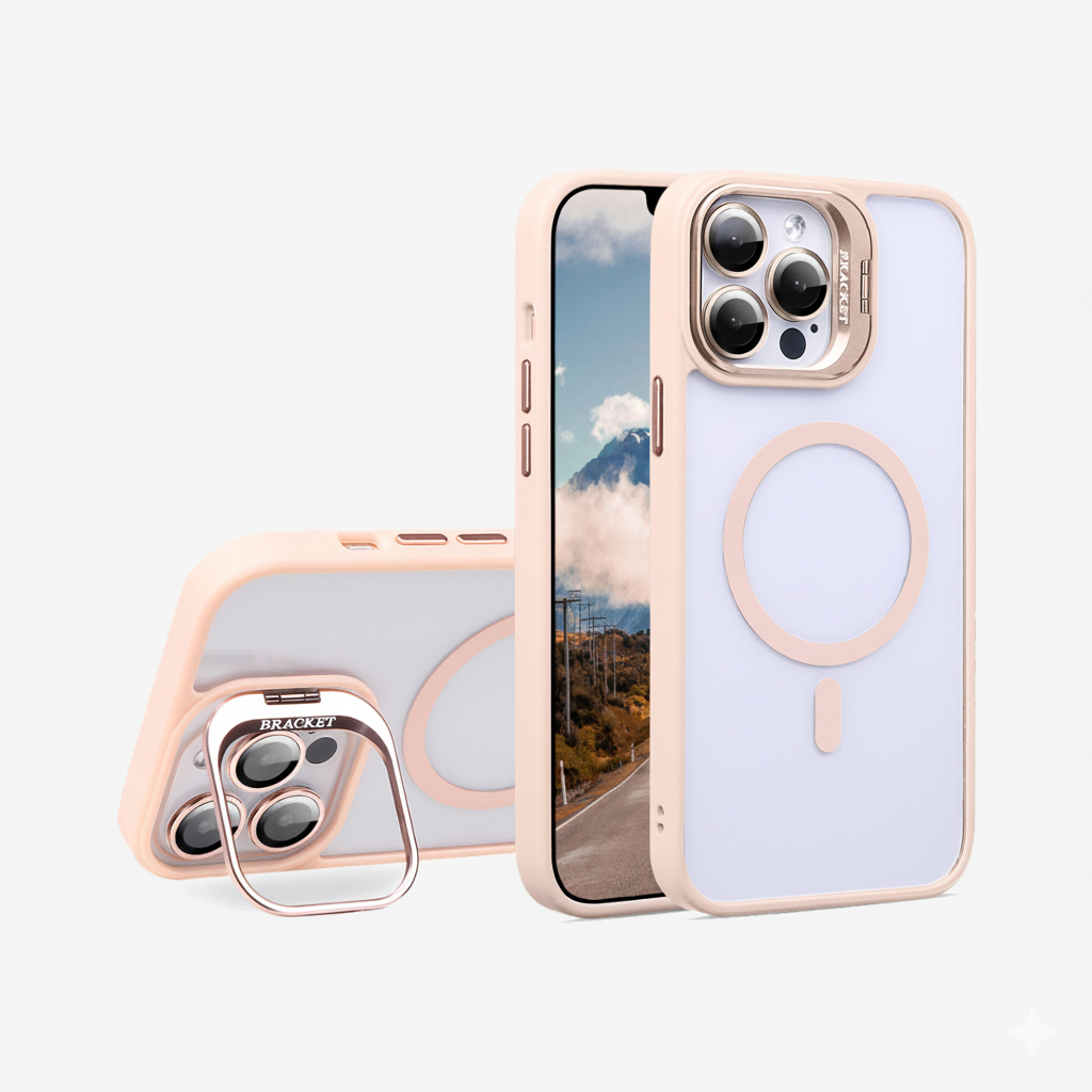 Magnetic Wireless Charging Hard Case | Pink with Invisible Kickstand