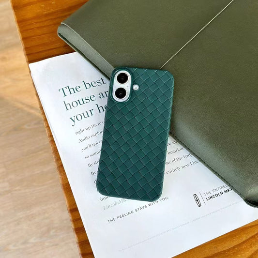 SALE | Leather Phone Case | Woven Faux Leather TPU Green