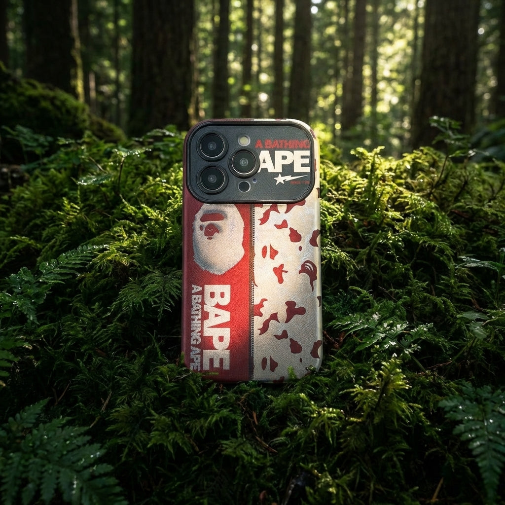 Red APE Leather Phone Case – Premium Streetwear iPhone Cover – Bold Textured Design