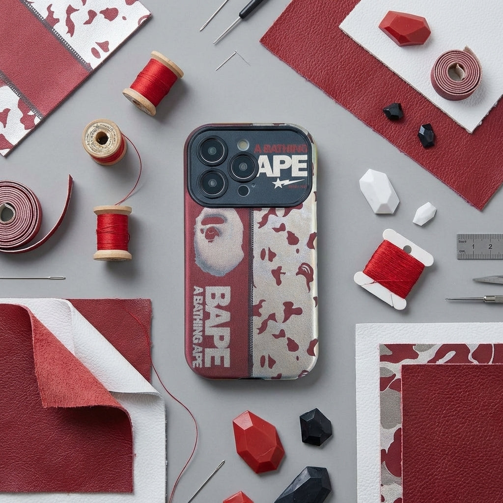 Red APE Leather Phone Case – Premium Streetwear iPhone Cover – Bold Textured Design