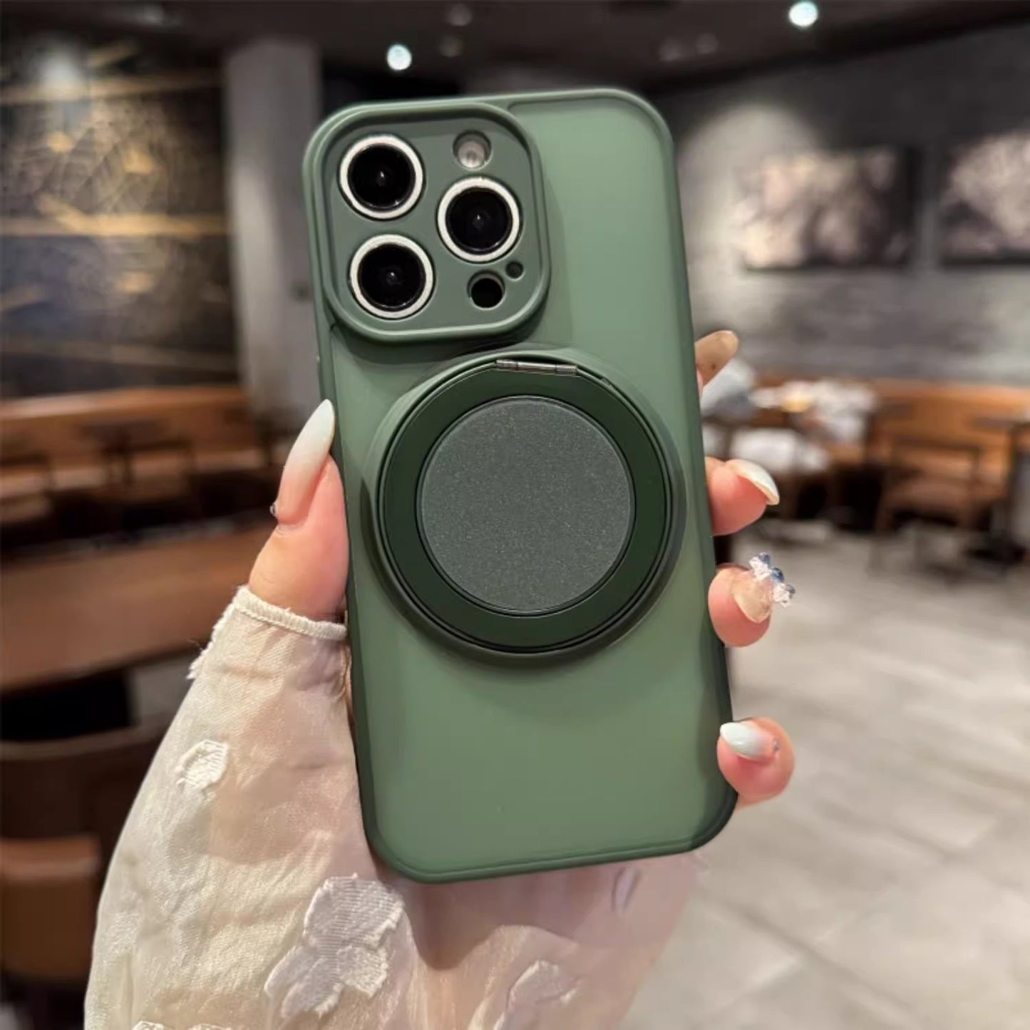 Skin-Feel Silicone Phone Case Ring Stand MagSafe - Green