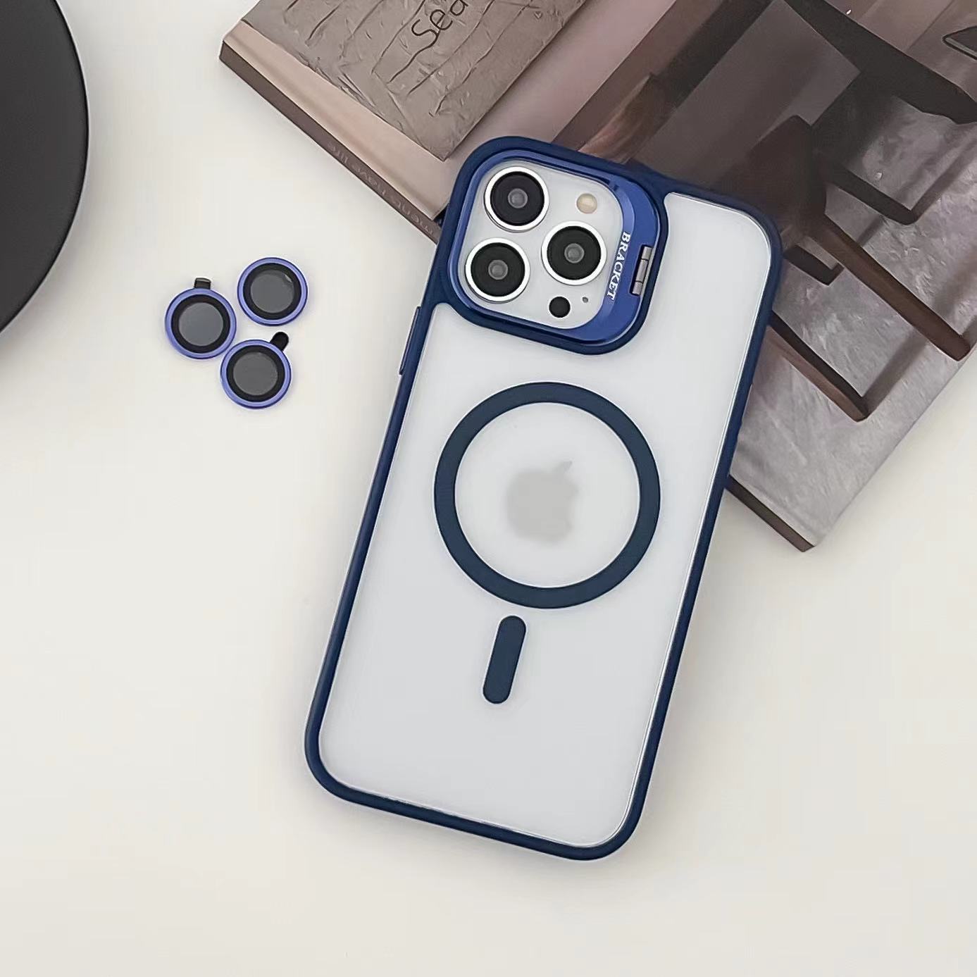 Magnetic Wireless Charging Hard Case | Dark Blue with Invisible Kickstand