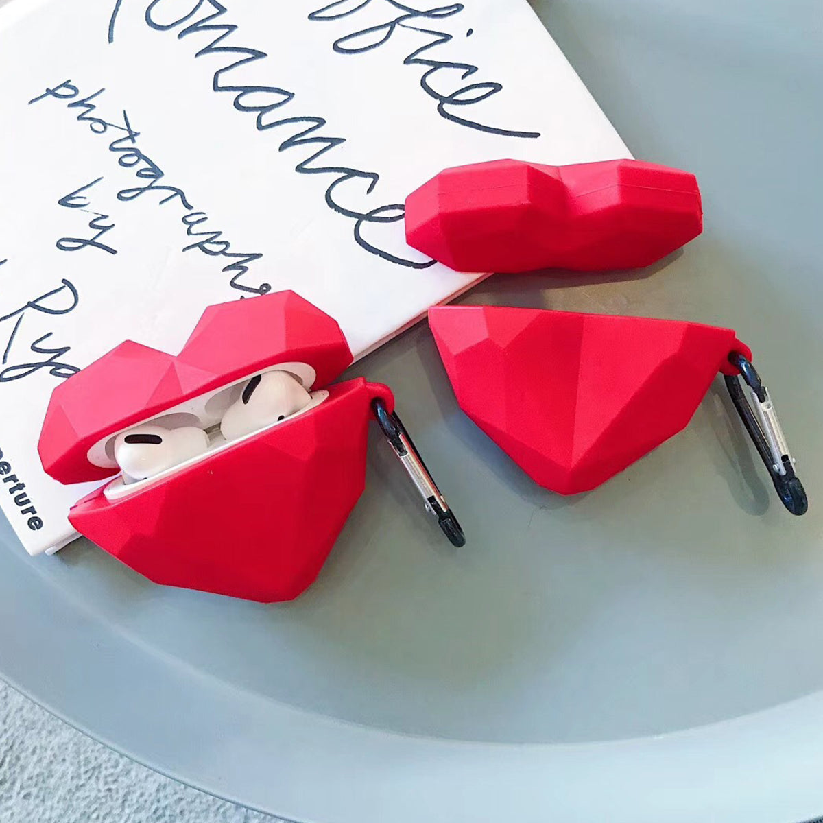 3D Red Diamond Heart AirPods Case