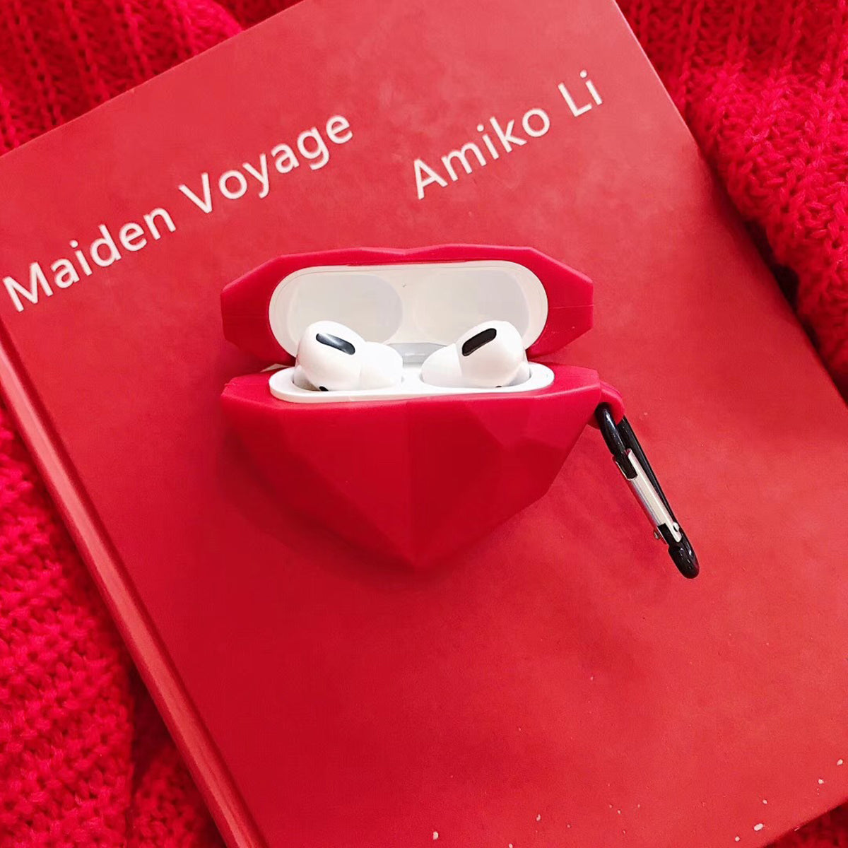 3D Red Diamond Heart AirPods Case