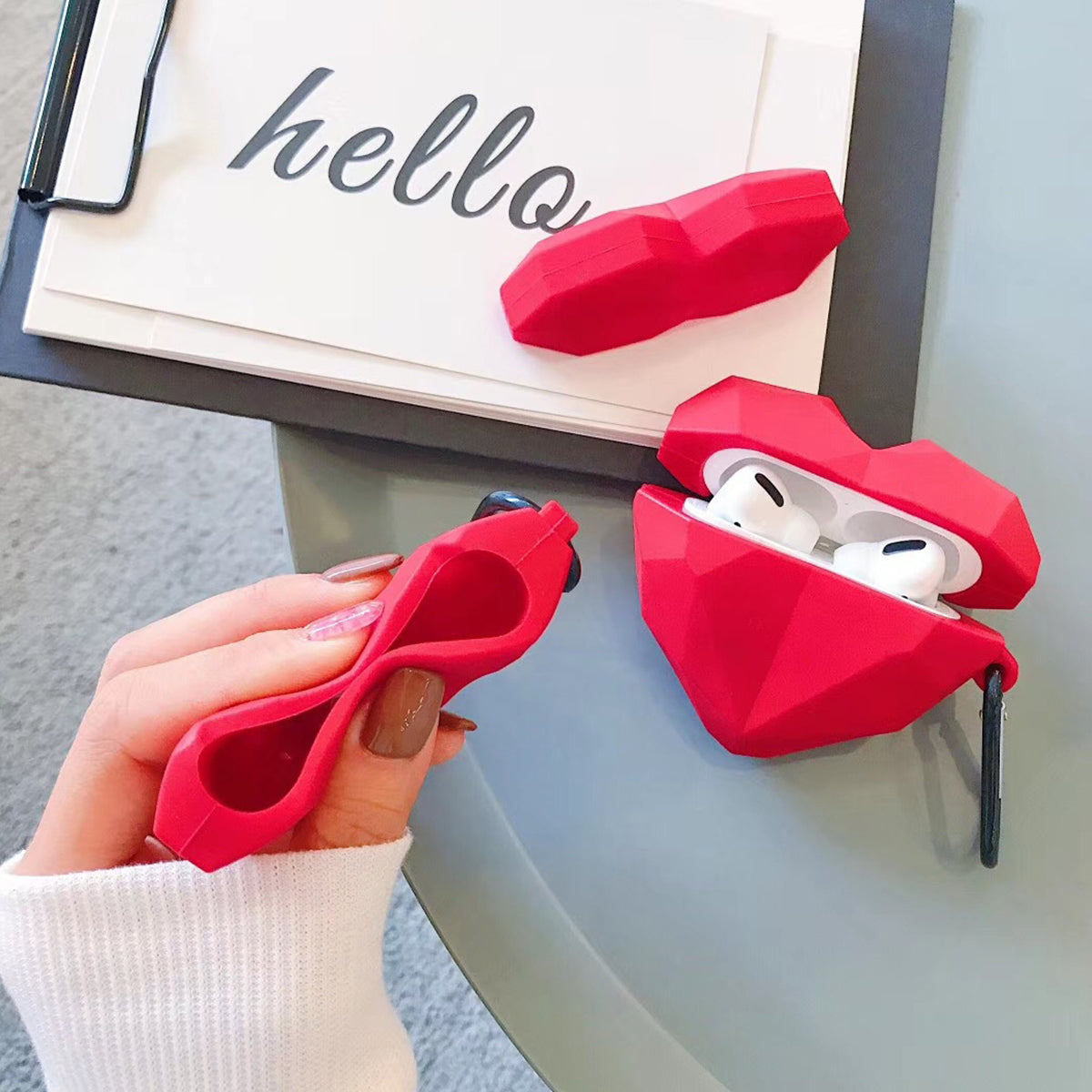 3D Red Diamond Heart AirPods Case