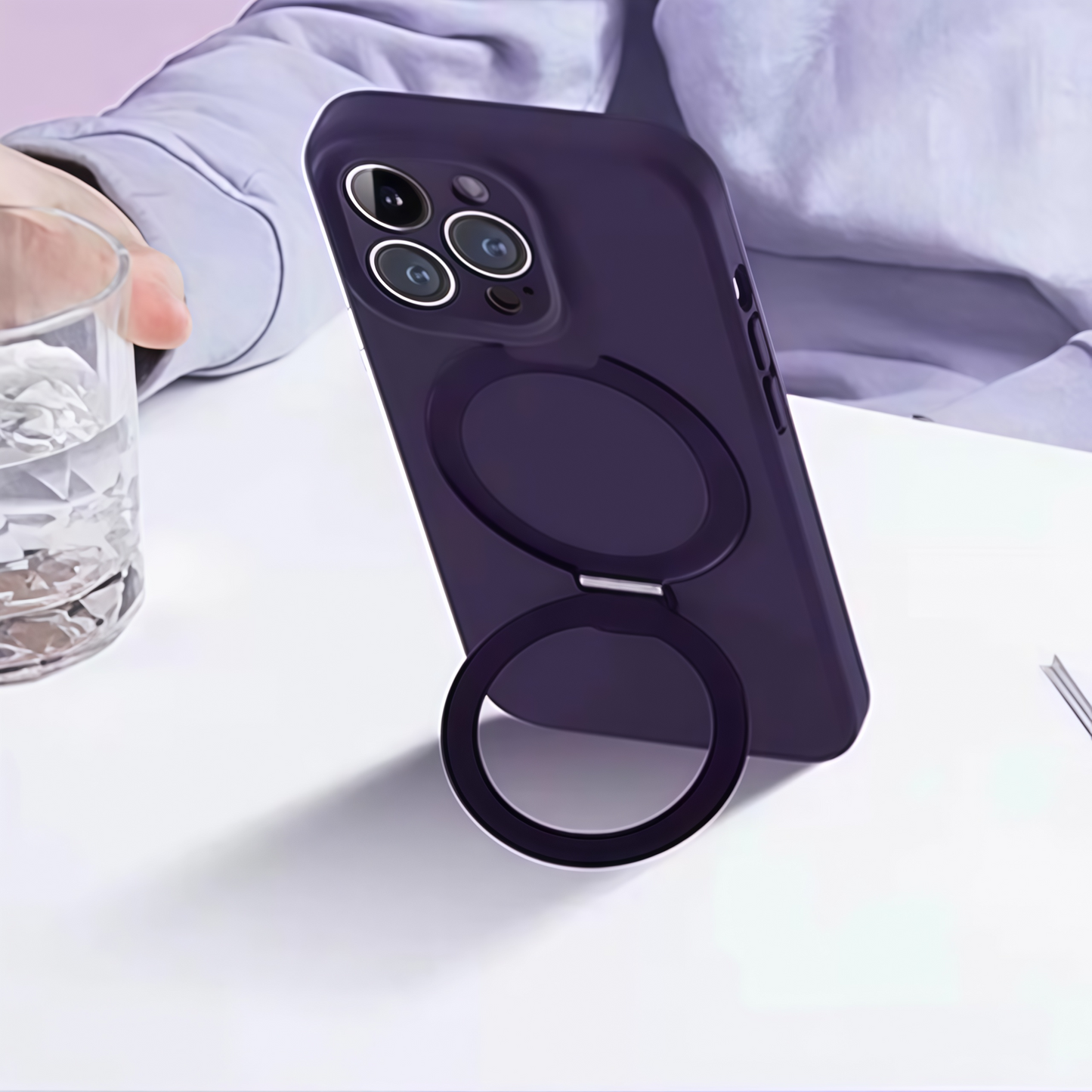 Magnetic Wireless Charging Phone Case | Liquid Silicone Solid Color Phone Case with Stand