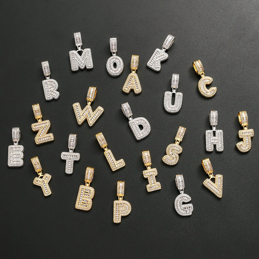 Baguette Iced A to Z Letters Pendants in 14K Gold - SPICEUP