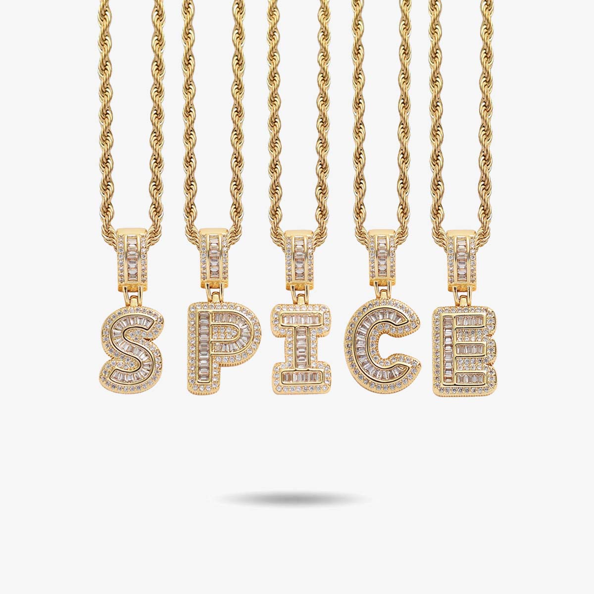 Baguette Iced A to Z Letters Pendants in 14K Gold - SPICEUP