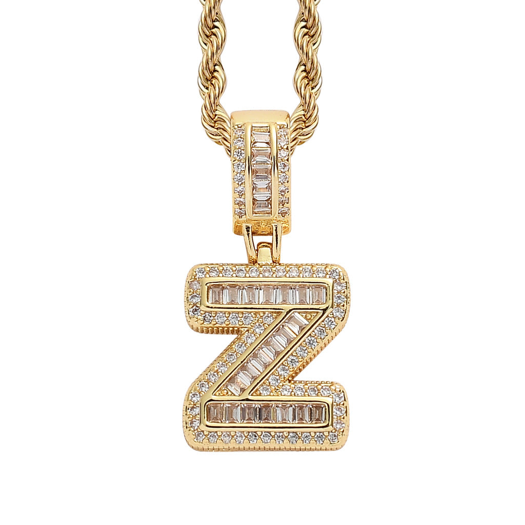 Baguette Iced A to Z Letters Pendants in 14K Gold - SPICEUP