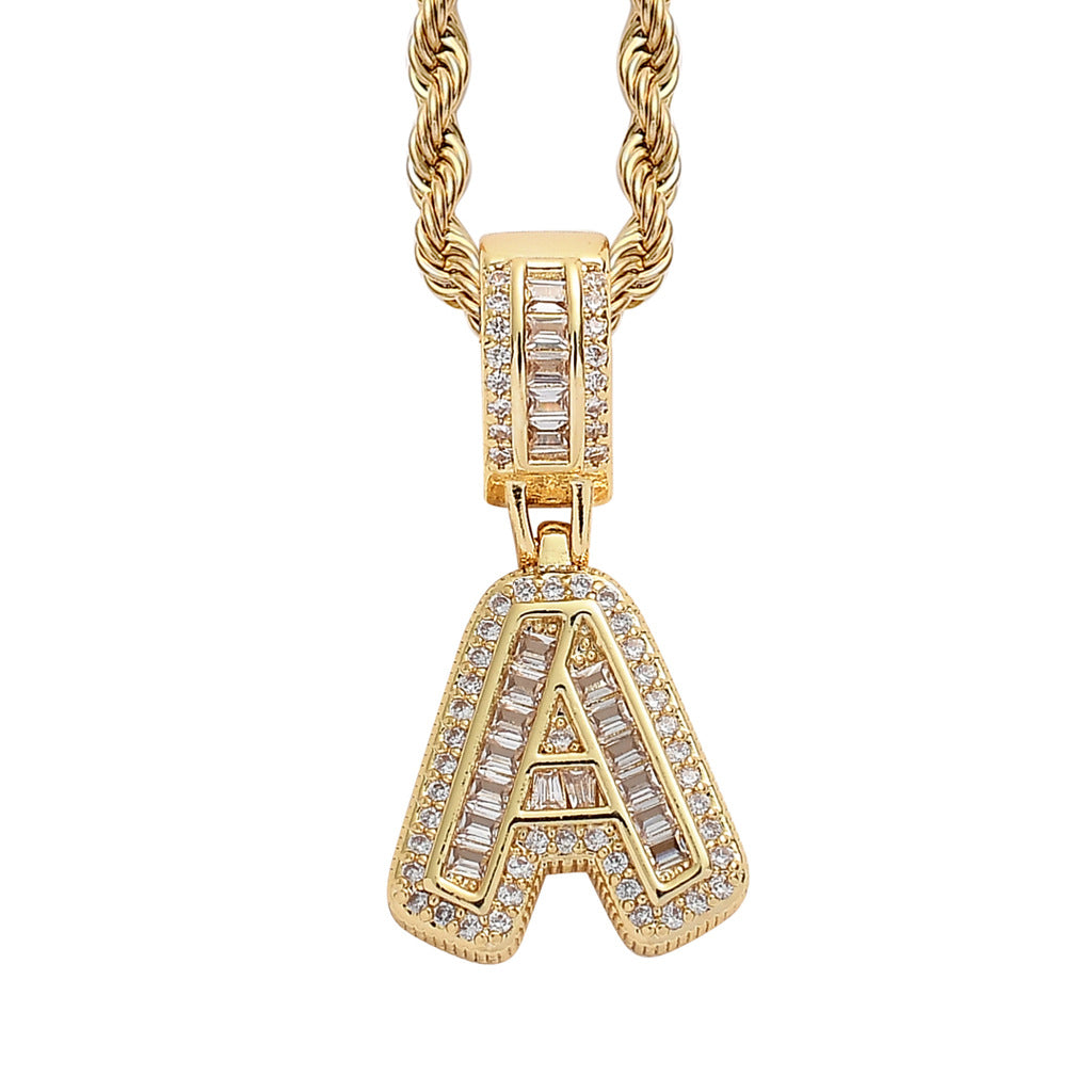 Baguette Iced A to Z Letters Pendants in 14K Gold - SPICEUP