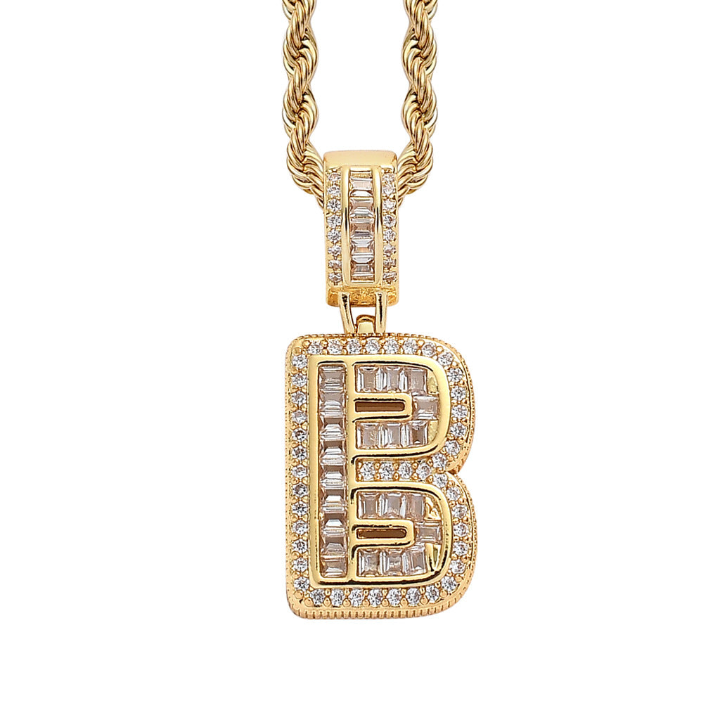 Baguette Iced A to Z Letters Pendants in 14K Gold - SPICEUP