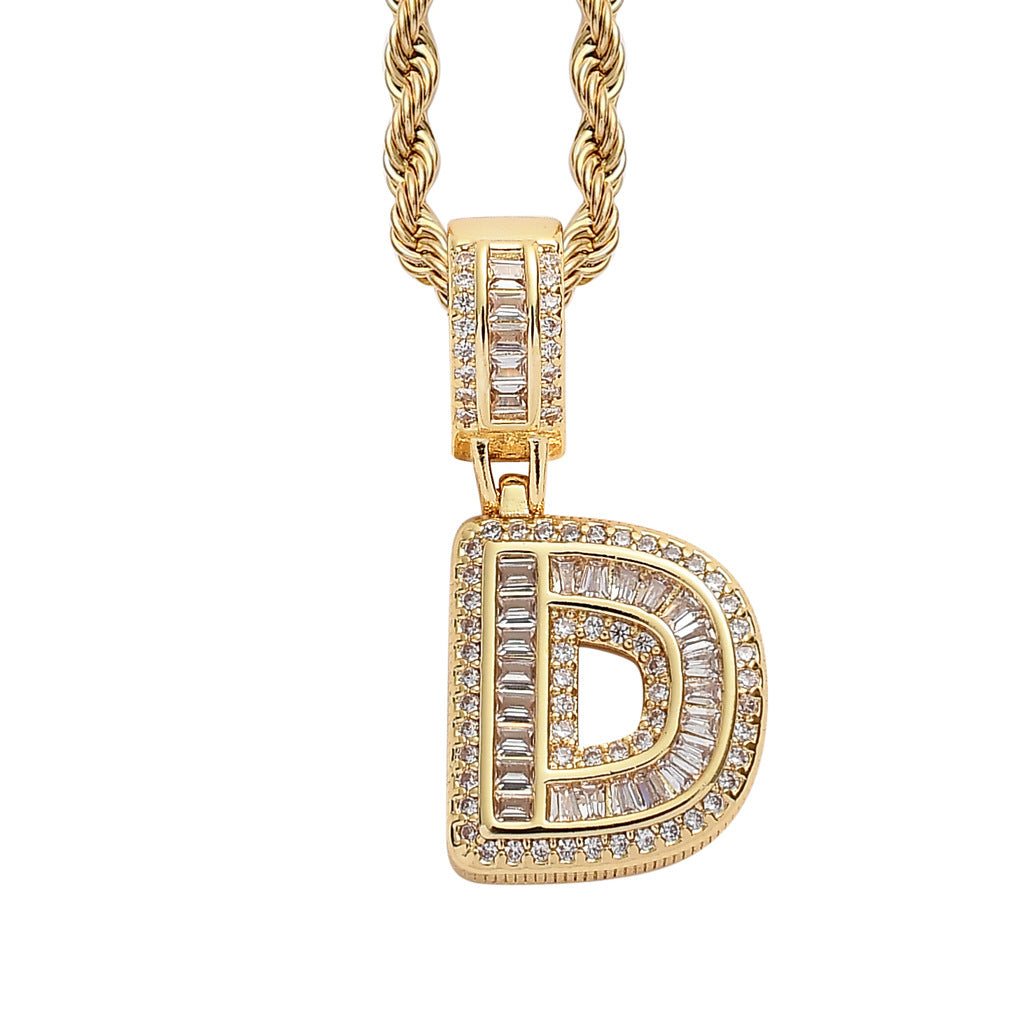 Baguette Iced A to Z Letters Pendants in 14K Gold - SPICEUP