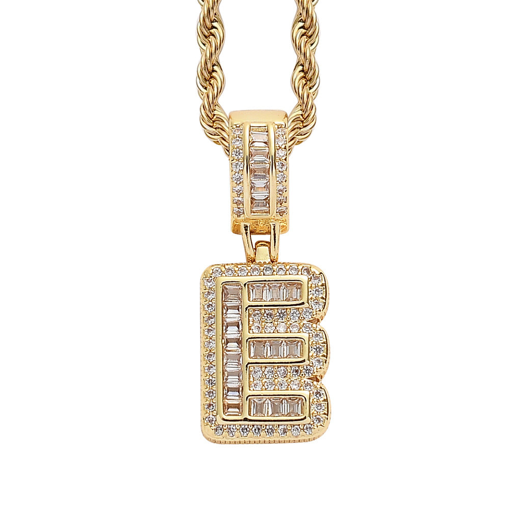 Baguette Iced A to Z Letters Pendants in 14K Gold - SPICEUP