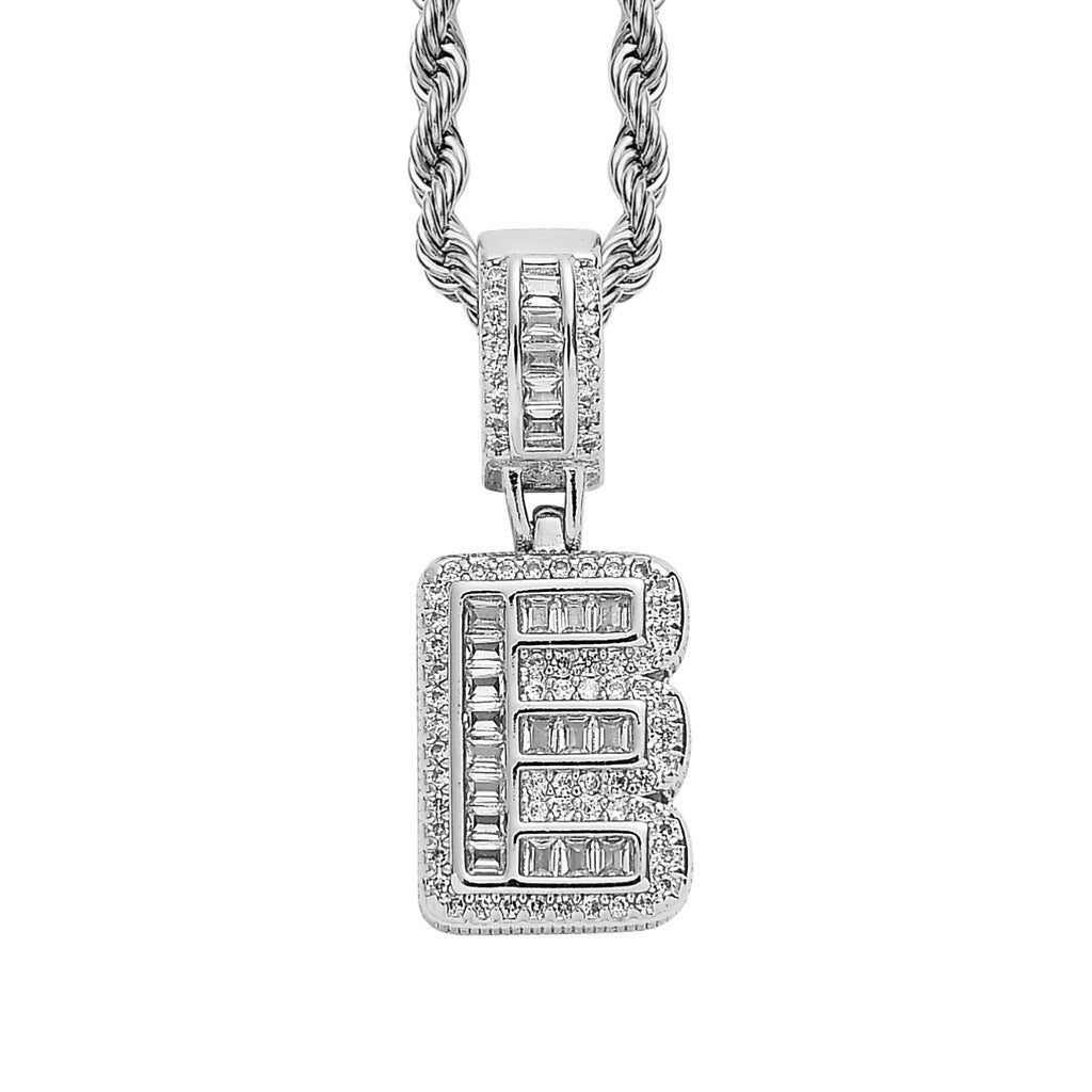 Baguette Iced A to Z Letters Pendants in White Gold - SPICEUP