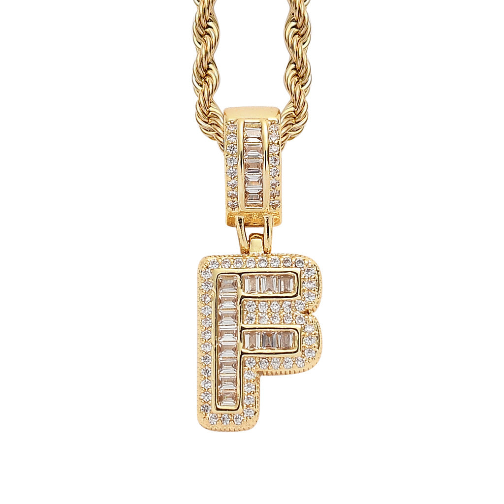 Baguette Iced A to Z Letters Pendants in 14K Gold - SPICEUP