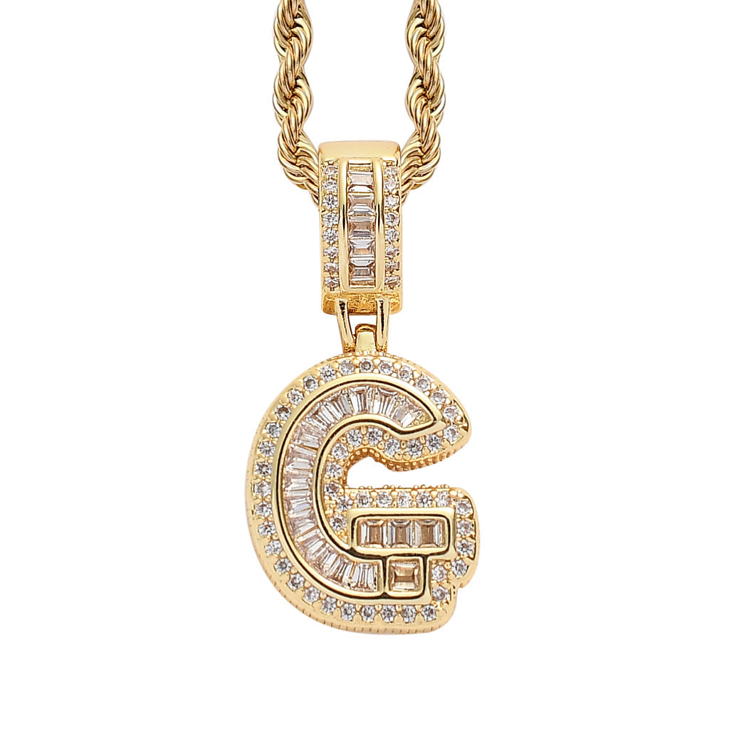 Baguette Iced A to Z Letters Pendants in 14K Gold - SPICEUP