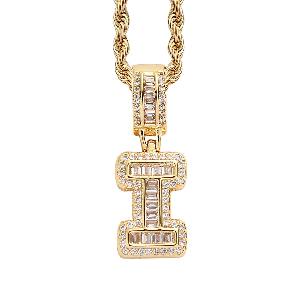 Baguette Iced A to Z Letters Pendants in 14K Gold - SPICEUP