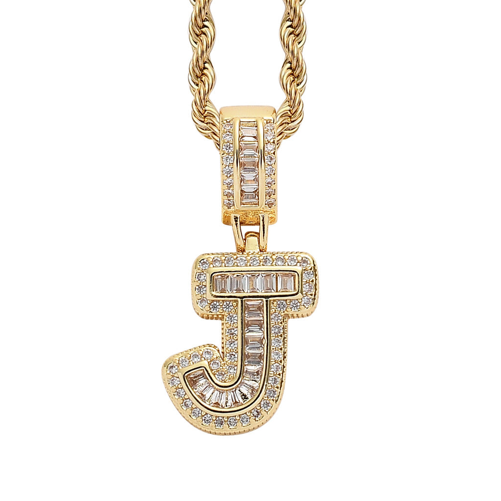 Baguette Iced A to Z Letters Pendants in 14K Gold - SPICEUP