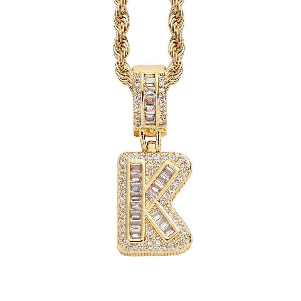 Baguette Iced A to Z Letters Pendants in 14K Gold - SPICEUP