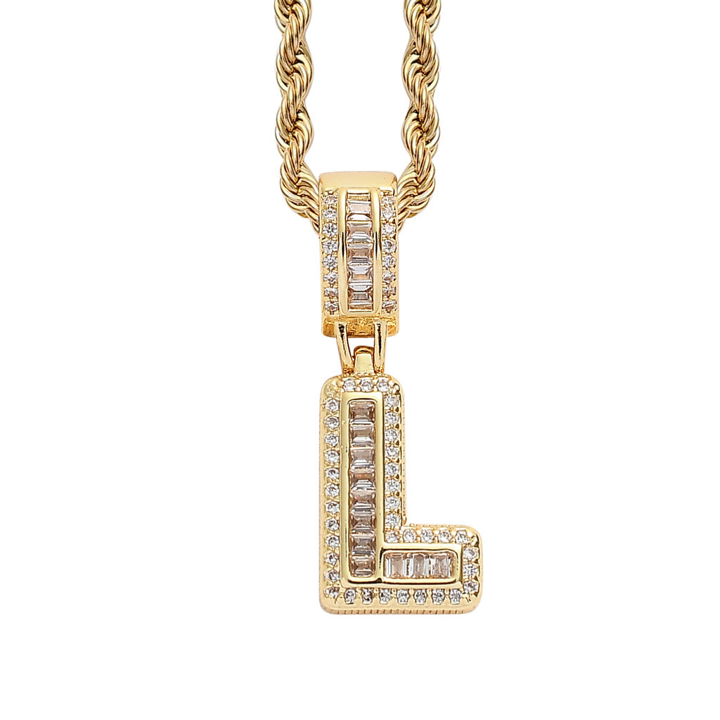 Baguette Iced A to Z Letters Pendants in 14K Gold - SPICEUP