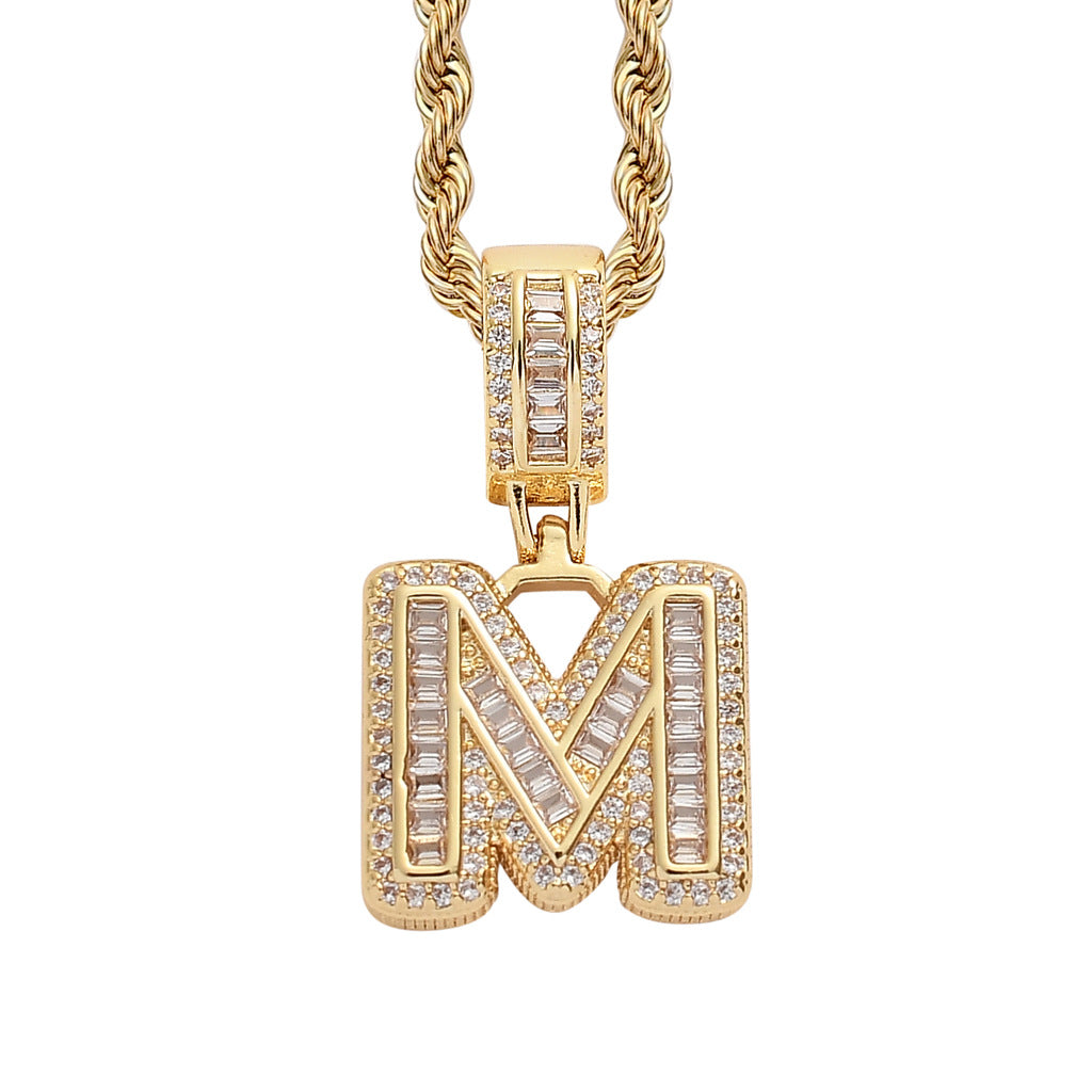 Baguette Iced A to Z Letters Pendants in 14K Gold - SPICEUP