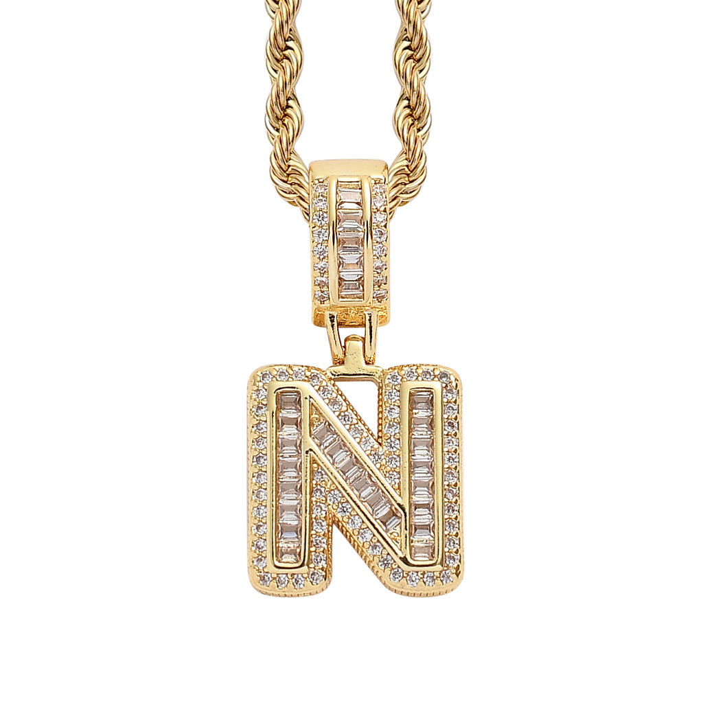 Baguette Iced A to Z Letters Pendants in 14K Gold - SPICEUP