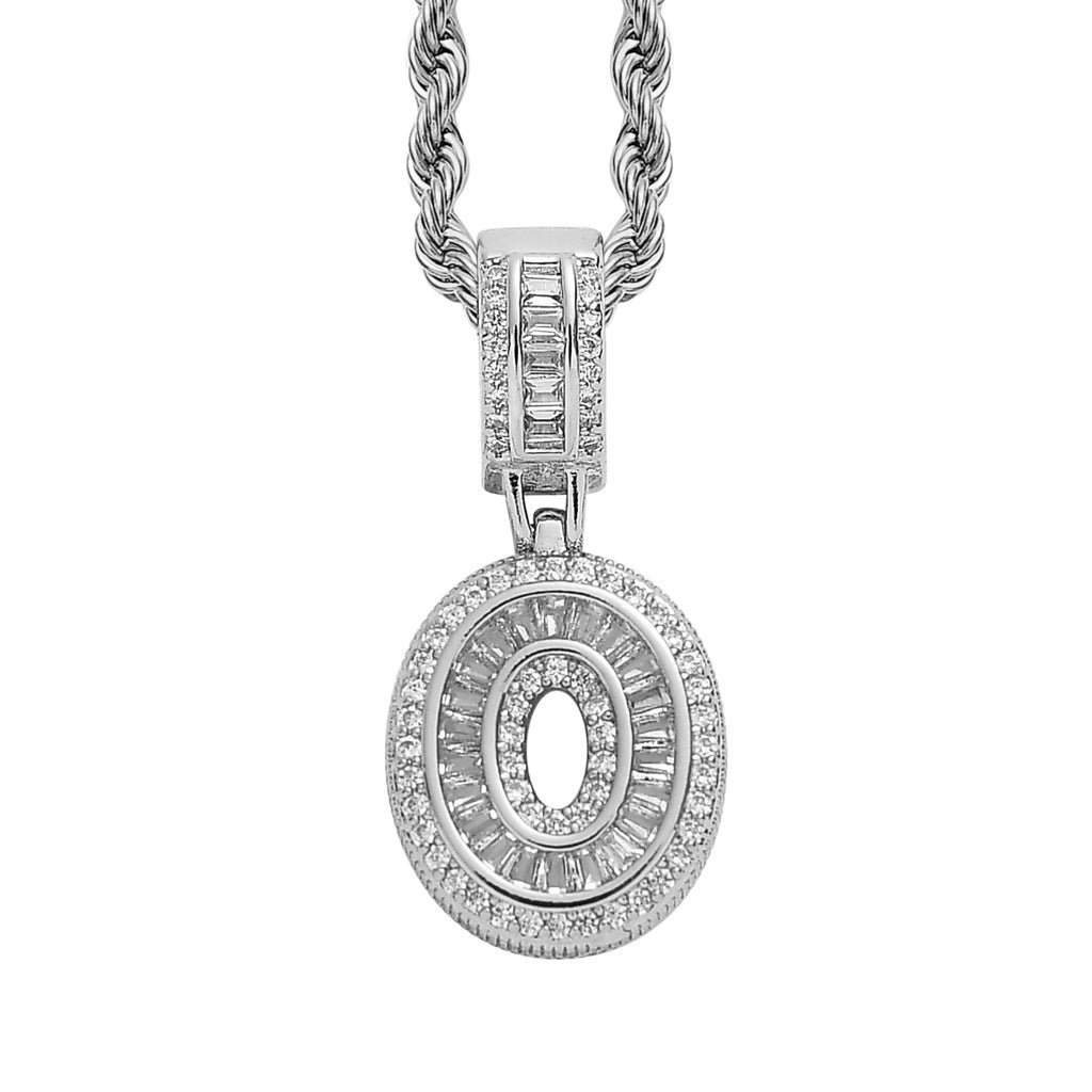Baguette Iced A to Z Letters Pendants in White Gold - SPICEUP