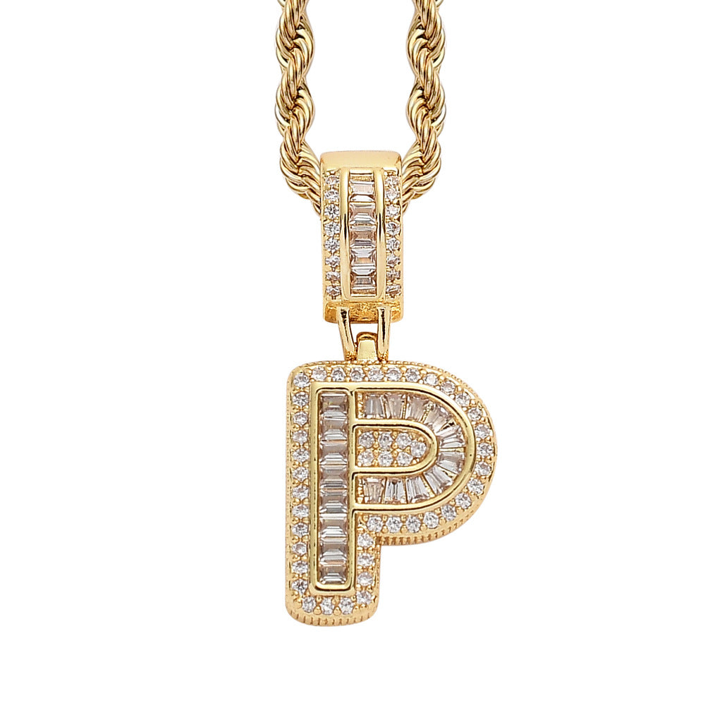 Baguette Iced A to Z Letters Pendants in 14K Gold - SPICEUP