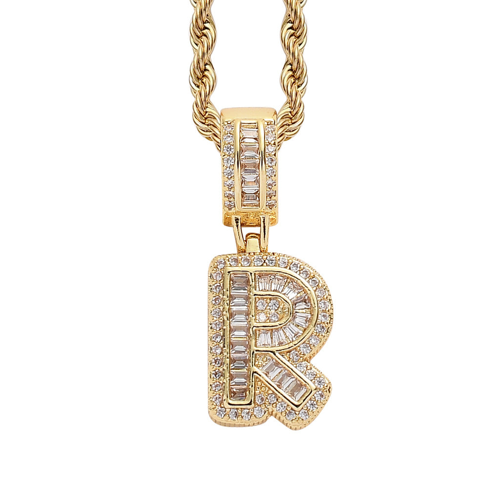 Baguette Iced A to Z Letters Pendants in 14K Gold - SPICEUP