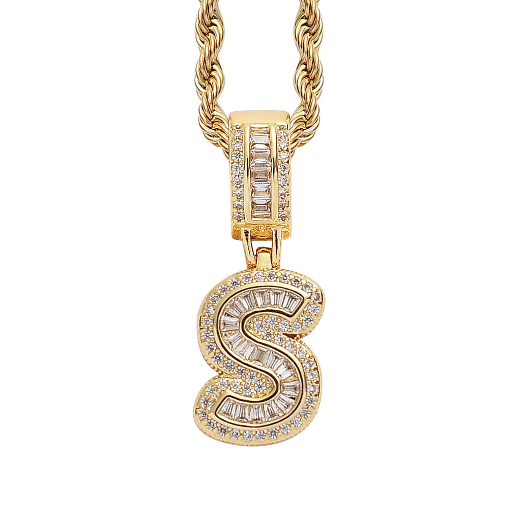 Baguette Iced A to Z Letters Pendants in 14K Gold - SPICEUP