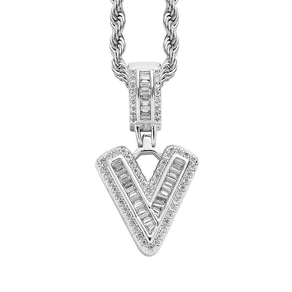 Baguette Iced A to Z Letters Pendants in White Gold - SPICEUP
