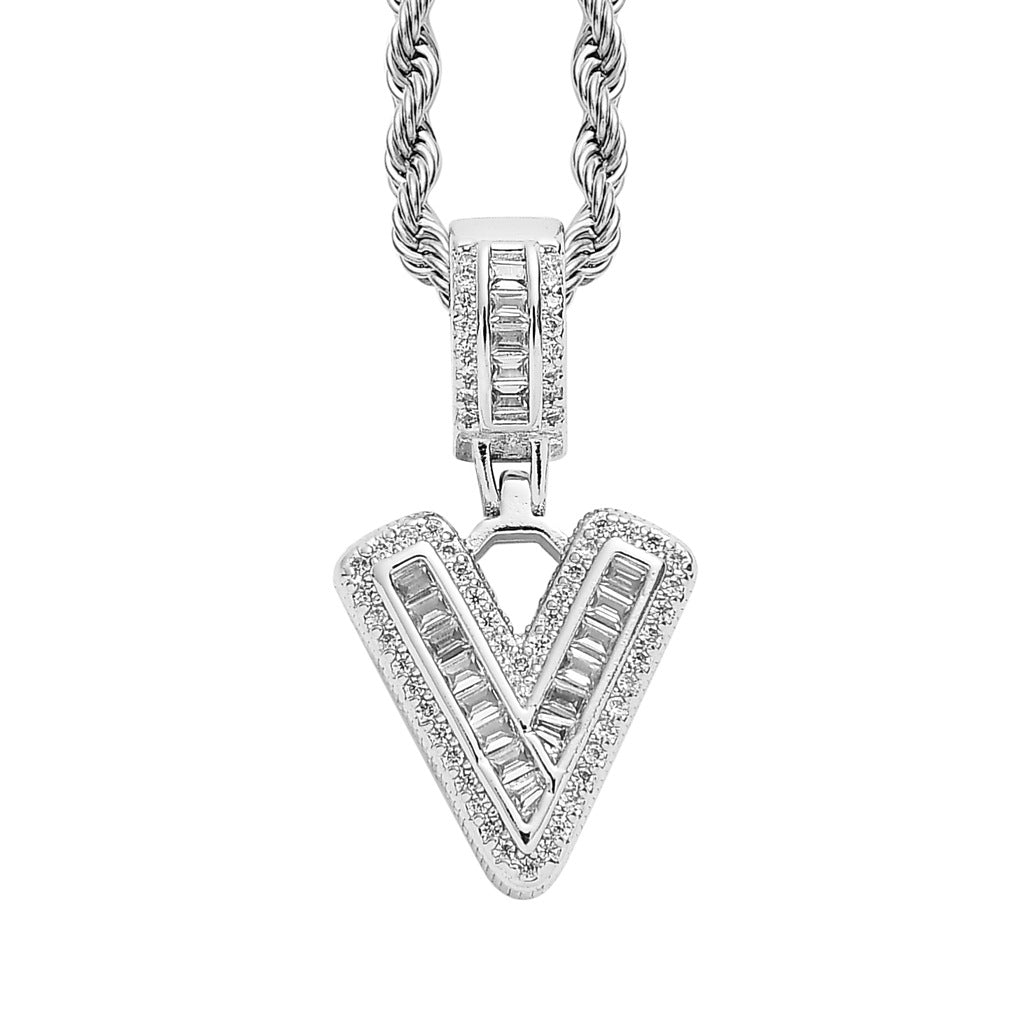 Baguette Iced A to Z Letters Pendants in White Gold - SPICEUP