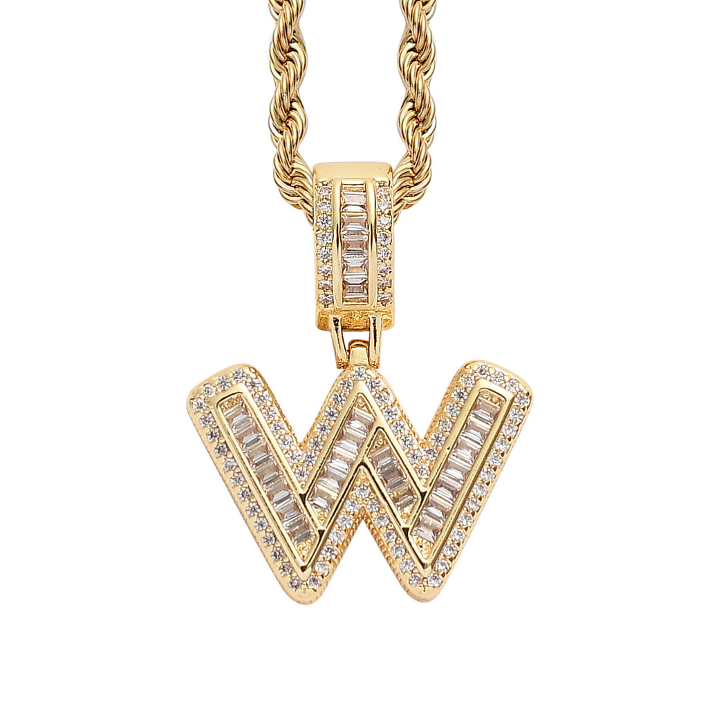 Baguette Iced A to Z Letters Pendants in 14K Gold - SPICEUP